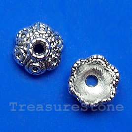 Bead cap, antiqued silver-finished, 8x4mm. Pkg of 20
