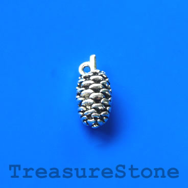 Charm, silver-plated, 9x18mm pine cone. Pkg of 6.