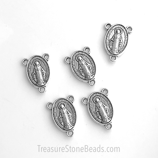 charm, link, silver coloured, 12x18mm rosary connector. 5pcs