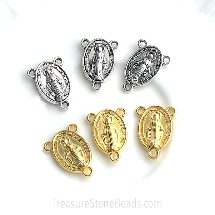 charm, link, silver coloured, 12x18mm rosary connector. 5pcs