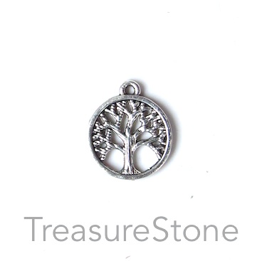 Charm, antiqued silver-finished, 15mm Tree of Life. Pkg of 12