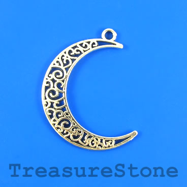 Pendant, silver-finished, 30x37mm crescent moon. Pkg of 5.
