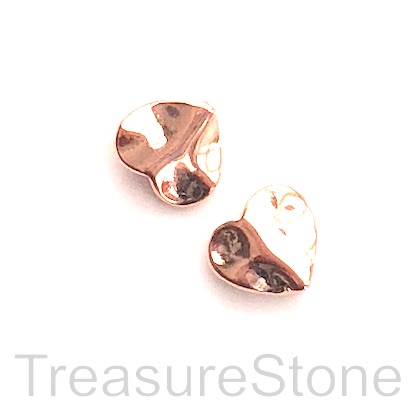 Bead, rose gold finished, 9x10mm hammered heart. Pkg of 12pcs