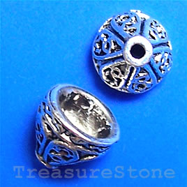 Bead cap, antiqued silver-finished, 9x8mm. Pkg of 12