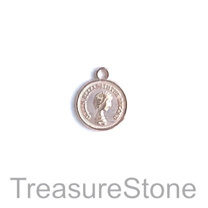 Charm, light rose gold-plated, 13mm coin. Pkg of 15.