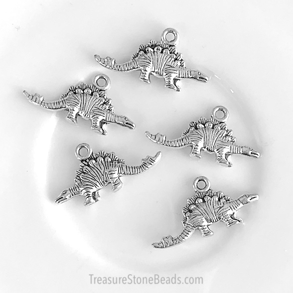 Charm/Pendant, antique silver, 10x27mm dinosaur. Pkg of 6