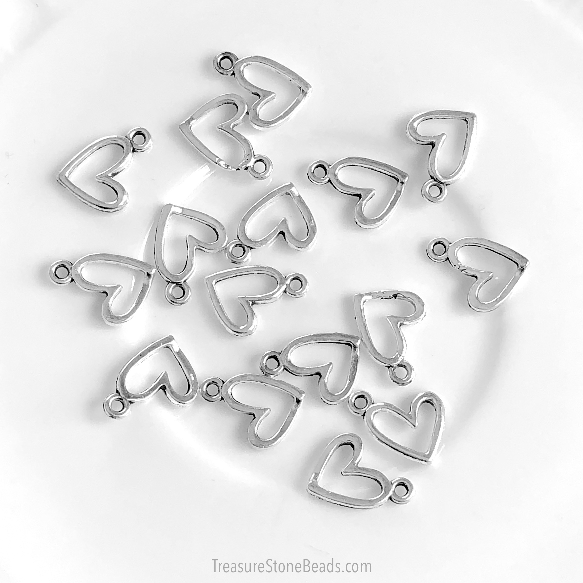 Charm, antique silver colour heart, 11mm. Pkg of 12