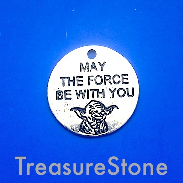 Charm/Pendant,20mm "MAY THE FORCE BE WITH YOU", Star Wars. 5pcs
