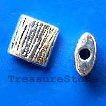 Bead, silver-finished, 8x4mm puffed square spacer. Pkg of 12