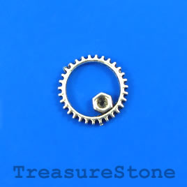 Charm/Pendant, silver-plated, 17mm steampunk gear. Pkg of 10.