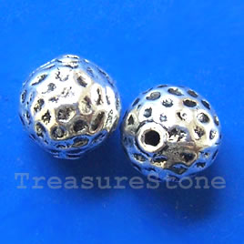 Bead, antiqued silver-finished, 13mm round spacer. Pkg of 4.