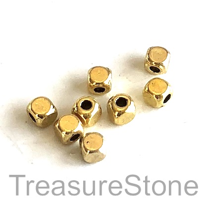 Bead, gold-finished, 4mm cube. Pkg of 20