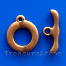 Clasp, toggle, copper-finished, Nickel Free,18mm. pkg of 4.