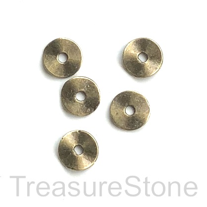 Bead, brass-finished, 9mm hammered disc spacer. Pkg of 20.