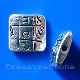 Bead, silver-finished, 12x3mm square. Pkg of 6.