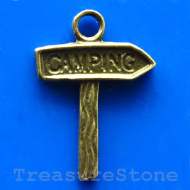 Pendant/charm, brass-finished,15x18mm camping. Pkg of 8.