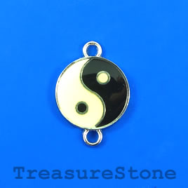 Charm/Pendant/link, silver-plated, 20mm "Yin Yang". Pkg of 2.