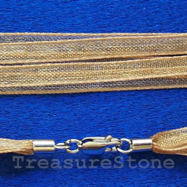 Cord, ribbon w sterling silver clasp, connector, gold, 18 inch