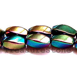 Bead, magnetic, 6x12mm rainbow 4-side twist. 16 inch strand