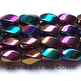 Bead, magnetic, 7x12mm rainbow 4-side twist. 16 inch strand