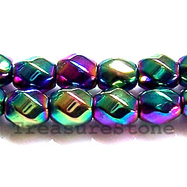 Bead, magnetic, 8mm rainbow 6-side twist. 16 inch strand.