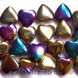 Bead, magnetic, 12x4mm rainbow heart side-drill. 16 inch strand