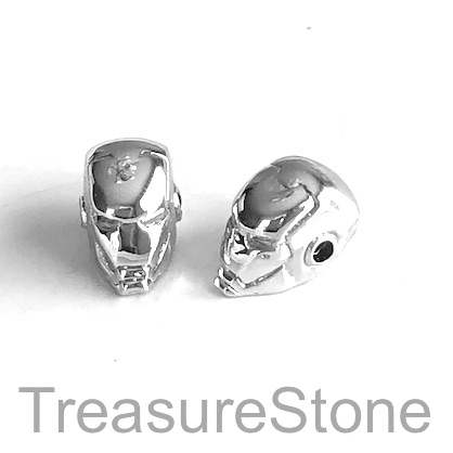 Bead, brass, 8x14mm silver ironman mask with crystals. Each