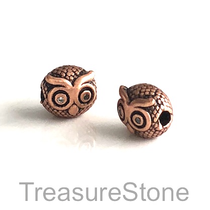 Bead, brass, 9x10mm copper owl with crystals. Each