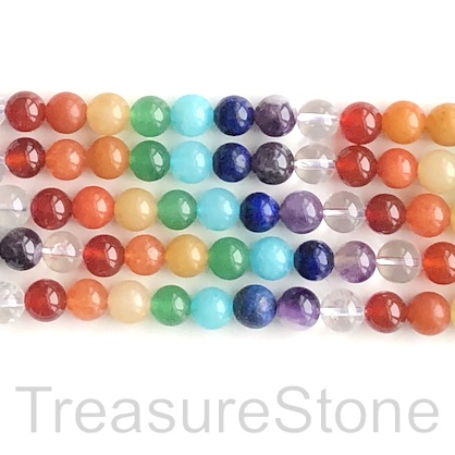 Bead, rainbow, chakra colour gemstones, 8mm round. 15.5inch, 47