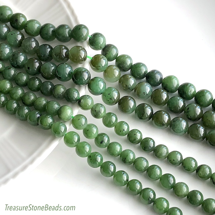 Bead, Nephrite Jade, 7-8mm round, B Grade. 15-inch, 49pcs