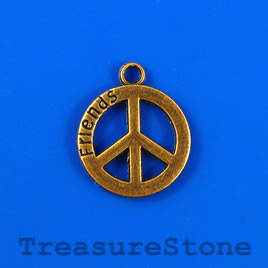 Charm/pendant,copper-plated,20mm "Friends" peace symbol.Pkg of 5