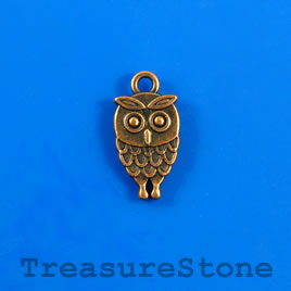Charm/pendant, copper-plated, 9x16mm owl. Pkg of 10