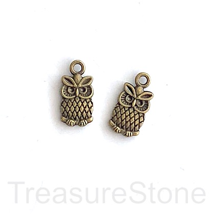 Charm/Pendant, brass-finished, 8x11mm owl. Pkg of 15.