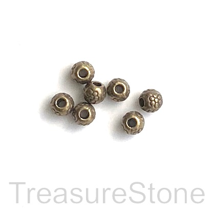 Bead, brass finished, 4mm round spacer. 25pcs