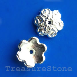 Bead cap, bright silver-finished, 9mm. Pkg of 12
