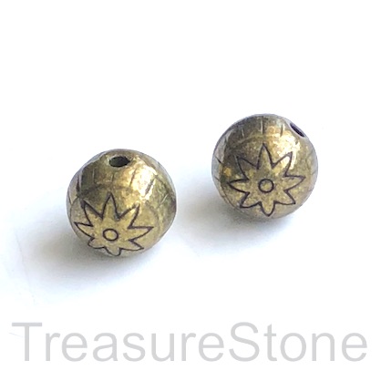Bead, antiqued brass finished, 12mm round spacer. 5pcs