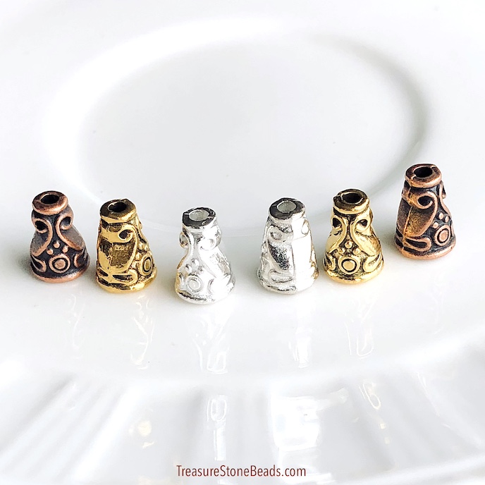 Cone, Bead, bright silver-colour, 7x10mm. Pkg of 12