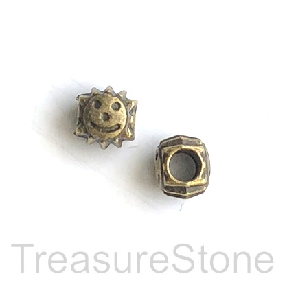 Bead, brass colour,9mm sun,happy face spacer,large hole,4.5mm.10