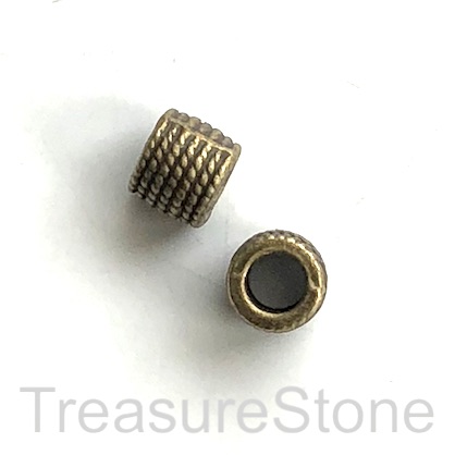 Bead, brass finished, 7x8mm tube spacer, large hole, 5mm. 10pcs