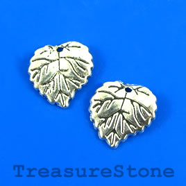 Charm, silver-plated, 15mm leaf. Pkg of 12.