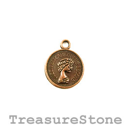Charm, copper-plated, 12mm coin. Pkg of 15.
