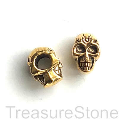 Bead, gold-finished, 8x12mm skull, large hole, 4mm. Pkg of 8.