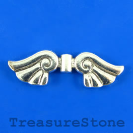 Bead, silver-finished, 14x43mm angel wing. Pkg of 4.