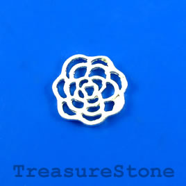 Charm/Pendant/link, bright silver plated, 15mm flower. Pkg of 9.