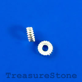 Bead, bright silver-finished, 5x2mm rondelle /ring spacer. 25pcs