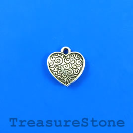 Charm, silver-plated, 15mm heart. Pkg of 11.
