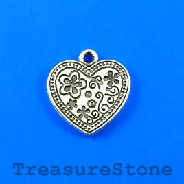 Charm/Pendant, antiqued silver-plated, 17mm heart. Pkg of 6.