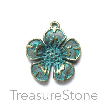 Charm, pendant, patina-colored, 22mm flower. Pkg of 5