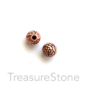 Bead, copper finished, 6mm round spacer, rose, flower. 15