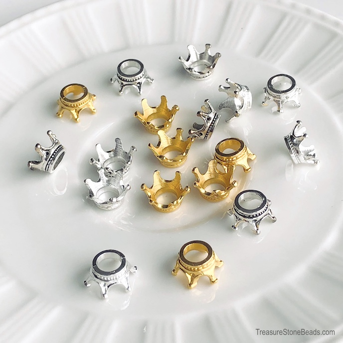 Bead, bright gold colour, 7x12mm crown, spacer. 12pcs